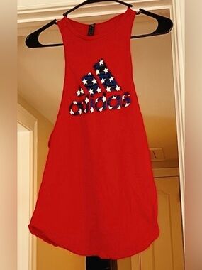 Adidas Red Racerback Tank S Logo Workout Top Athletic USA Graphic